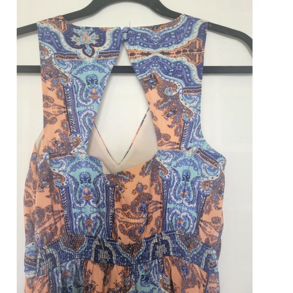 Anthropologie Maeve Medallion Maxi Dress Sz 4 Damask Silk Sleeveless Multi Blue - Picture 10 of 16